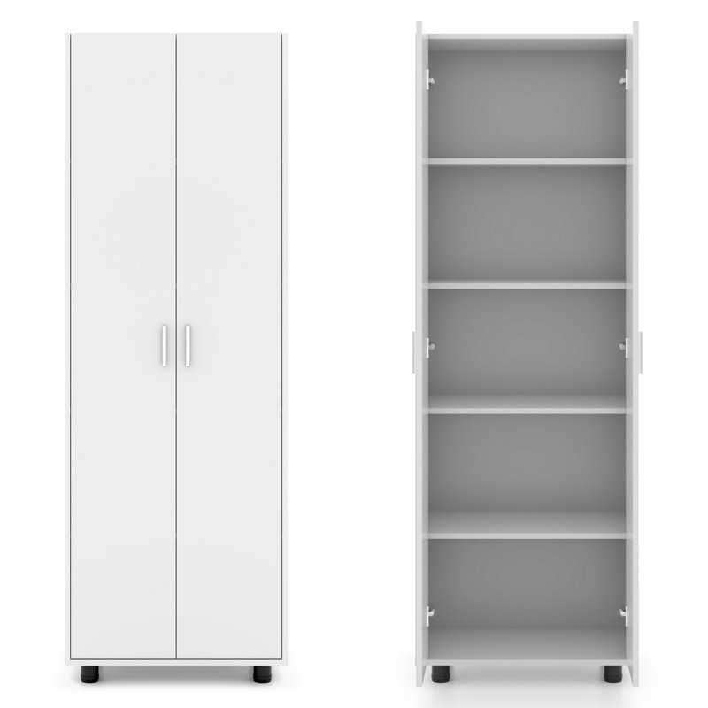 Garage Storage Cabinet With Doors And Adjustable Shelves, White