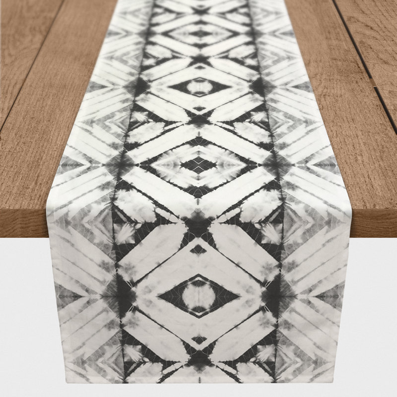 Maghull Diamond Shibori Table Runner, 90" x 16", Black