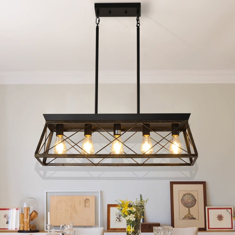 Lustre suspendu ajustable de style industriel 32 pouces noir 5 lumières, Gris