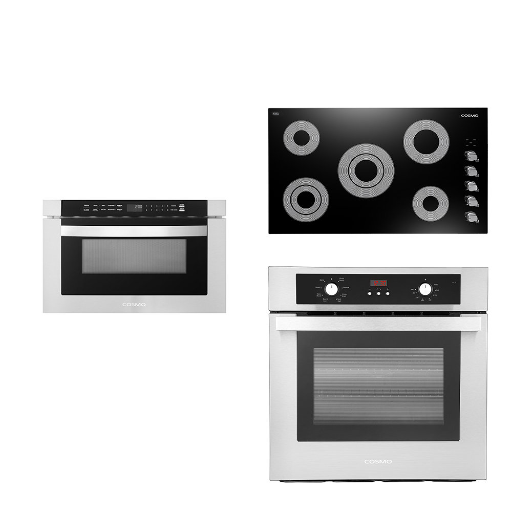 Cosmo 3 Piece Kitchen Appliance Package with 30'' Electric Cooktop