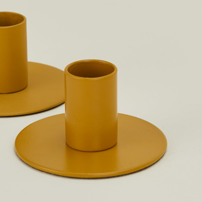 Mustard Stainless Steel Minimalist Candlestick Set of 2