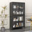 Armoire de rangement en métal, vitrine avec portes en verre trempé et tablettes réglables