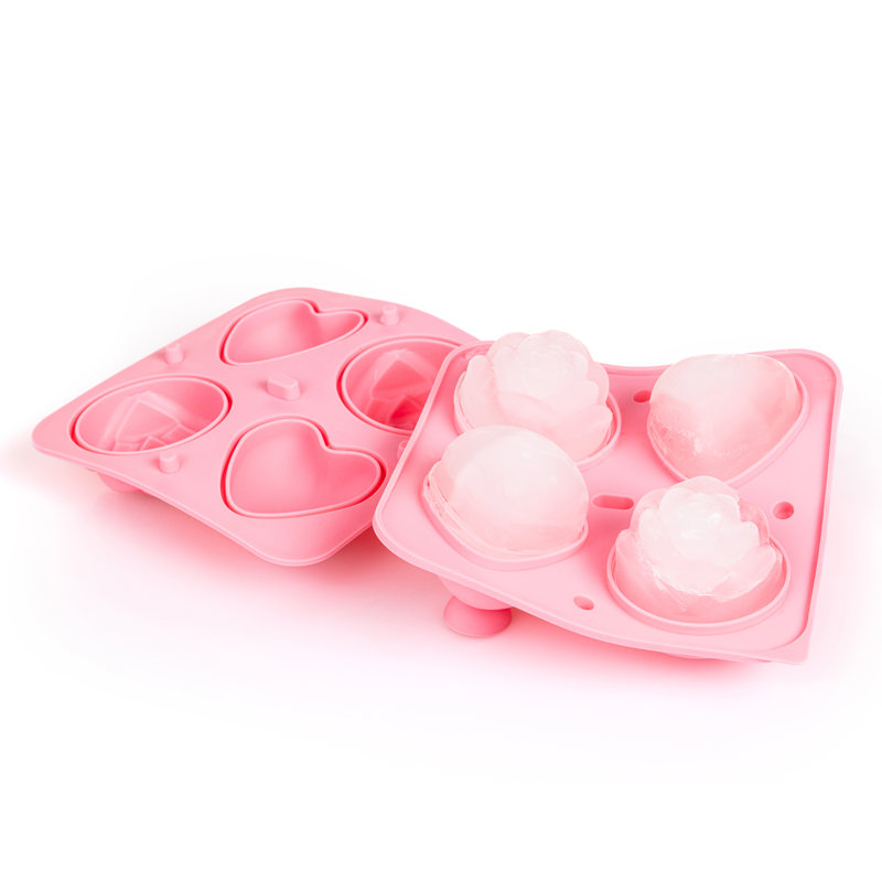 Pink Heart And Rose Ice Tray