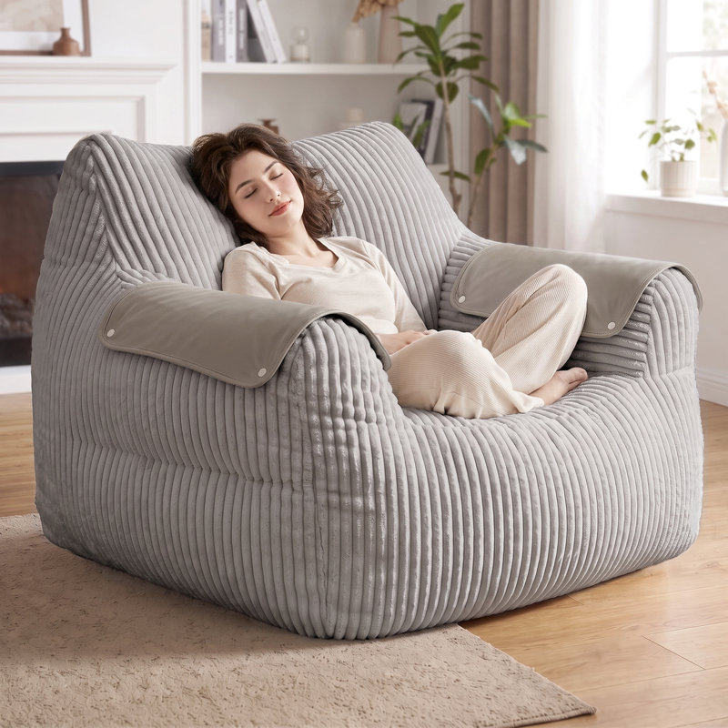 Fauteuil à billes en velours côtelé avec accoudoirs en similicuir, canapé-lit à une place pour le salon, la chambre à coucher, aucun assemblage requis