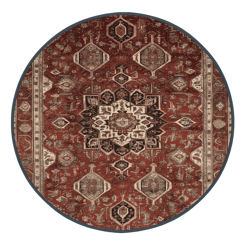 Machine Washable Persian Brown Area Rug, Round 5'