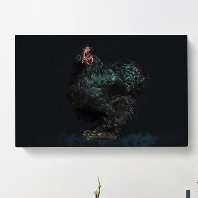 Black Rooster in Abstract - Wrapped Canvas, 60cm H x 91cm W x 3cm D