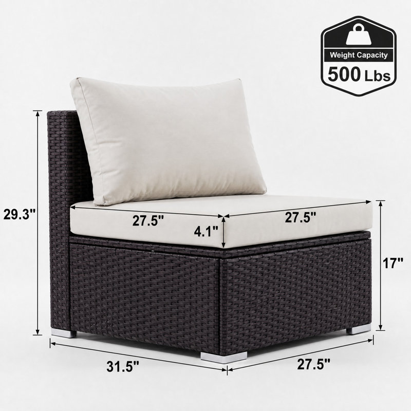 Canapé modulaire sans accoudoirs avec coussin de 4 po, Coussin beige / structure brune, 4 Chairs