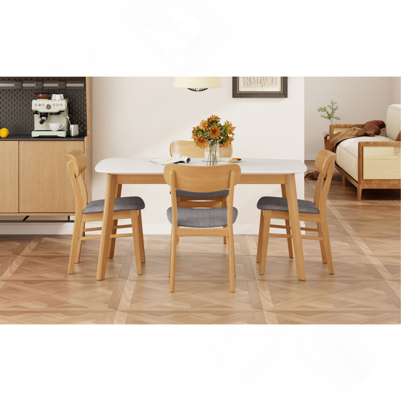 Ensemble de table de salle à manger 5 pièces avec une table à structure en bois massif et 4 chaises rembourrées en bois massif pour la salle à manger