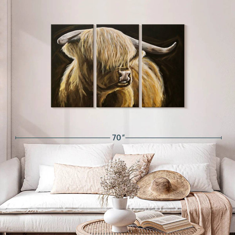 Brampt Highland Cow sur fond noir I, H 28 po x l 45 po
