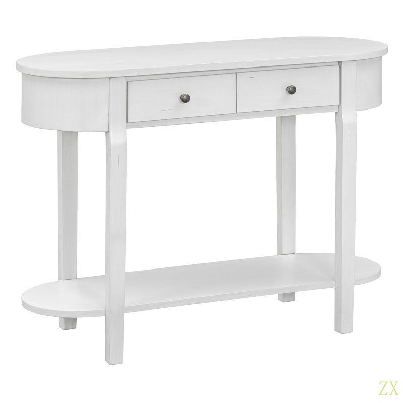 Elegant Retro Console Table With Curved Design And Smooth Glaze For Entryways, Living Rooms And Hallways, Antique White