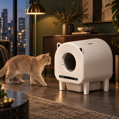 Bac à litière robotisé intelligent et autonettoyant pour chats, doté de capteurs de sécurité, d'une grande capacité, d'un contrôle des odeurs, d'un nettoyage silencieux et d'une application de contrôle pour plusieurs chats.