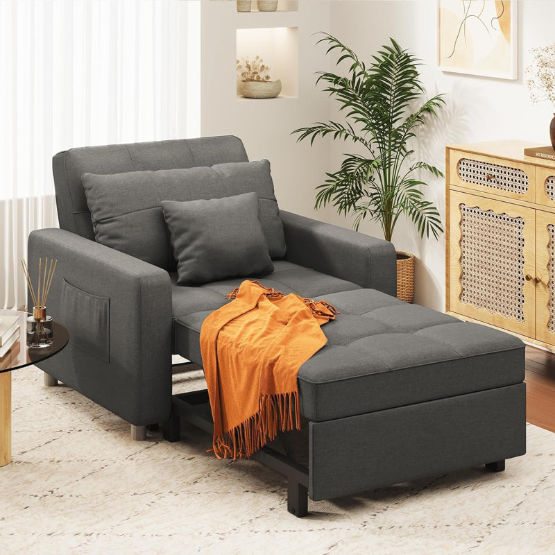 Emma-Leigh 1 Seater Fabric Accent Chairs Bed, Charcoal Grey Linen