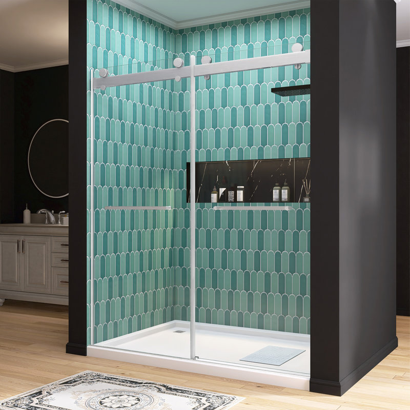 68" - 72" W x 79"H Double Sliding Frameless Shower Door with Upgraded Soft Close System Technology, Brushed Nickel