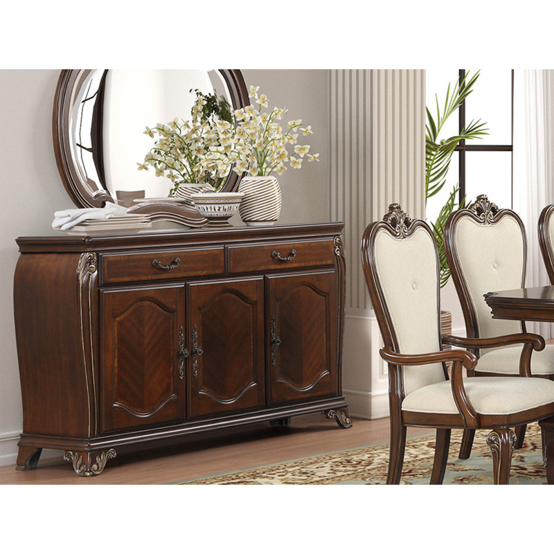 Buffet en bois 2 tiroirs Cambria Hills, Brun cerisier