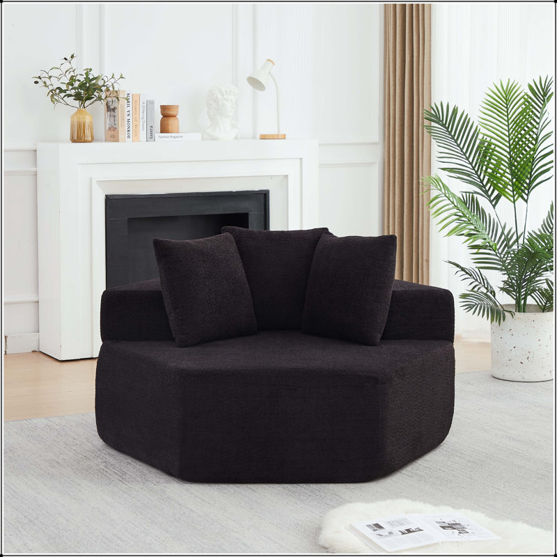 Méridienne modulaire hexagonale avec tissu chenille et 3 coussins, Black
