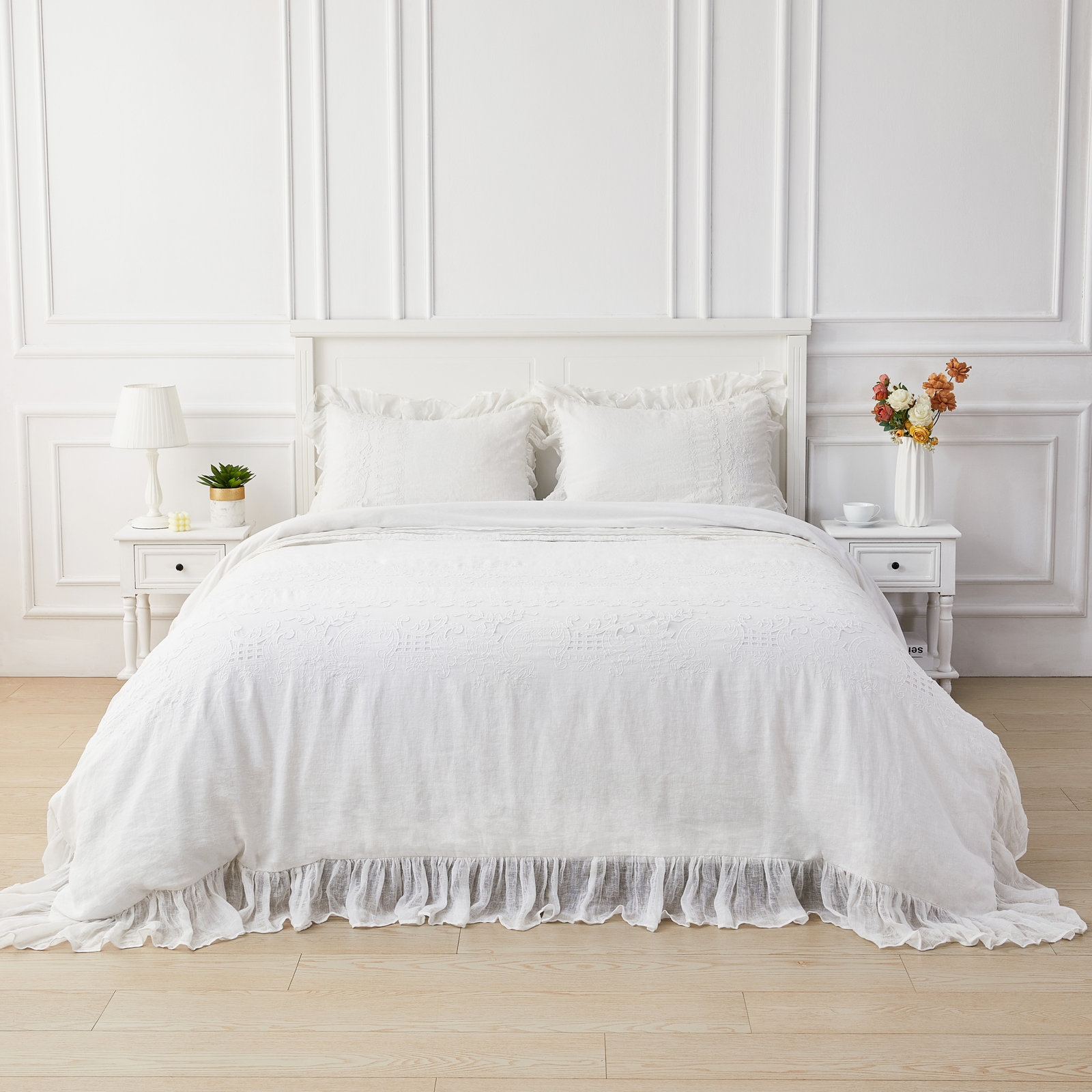 100% Linen Duvet Cover Set, Queen Duvet Cover + 2 Standard Shams, White