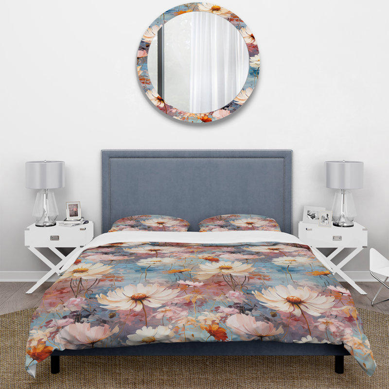 Ensemble de housse de couette à motif botanique Pink Monets Garden, Housse de couette pour très grand lit et 2 très