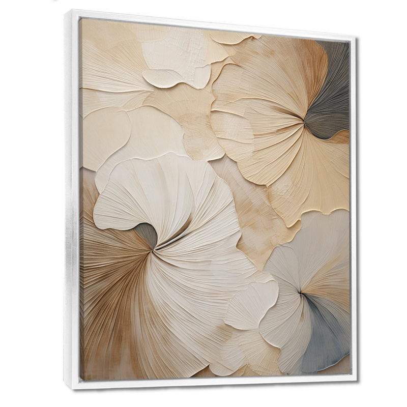 «Beige minimalisme élégance en fleurs», reproduction d'art sur toile, impression sur toile beige, H 44 po x l 34 po, Blanc