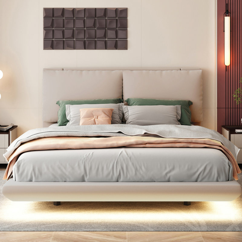 Grand lit à capteur tapissier, beige, 2 dossiers, ports de charge, lit de construction avec grand lit, port et douille, Beige