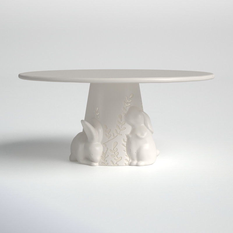 White Ceramic Round Cake Stand with Bunny Design