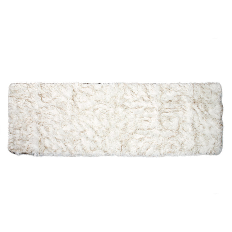 Faux Fur Bed Runner, White / Brown, 30" W x 109" L