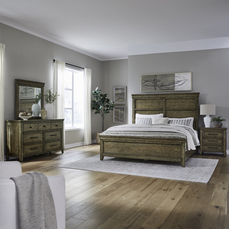Ensemble de lit pour grand lit, commode et miroir, table de chevet Gertraute, Grand