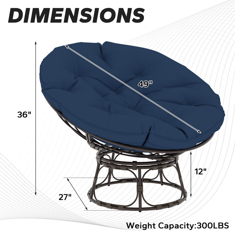 Papasan Patio Chair with Cushions, Blue, 49"W x 36"H x 12"D