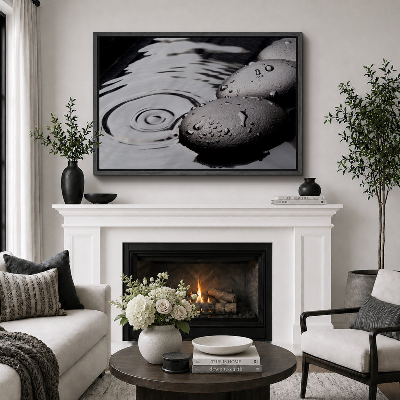 "Zen Stones" Serene Spa Rock Ripples In The Water Calm, photographie sur toile, salle de bain, décoration murale