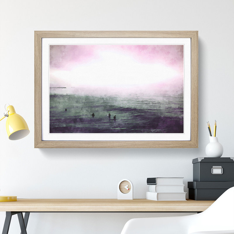 Surfers in the Water - Picture Frame Painting Print, 24cm H x 33cm W x 2cm D, Oak Framed