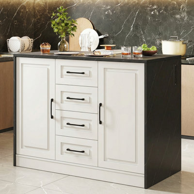 47.2" Kitchen Island With 4 Drawers, Faux Marble Kitchen Island With Storage Large Cabinet For Kitchen, Dining Room by Red Barrel Studio
