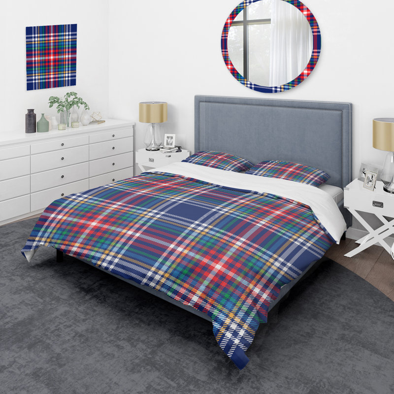 Tartan à carreaux bleu et rouge - Ensemble de housse de couette abstrait - Microfibre de polyester