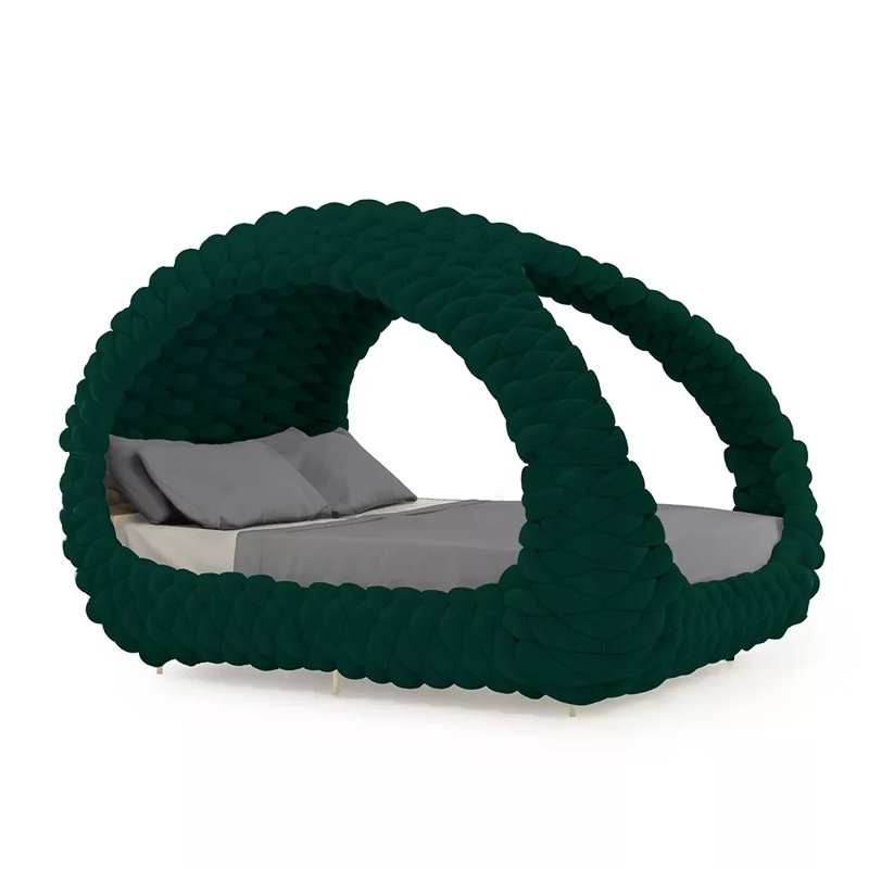 Dolce Velvet Canopy Bed, King, Deep Green