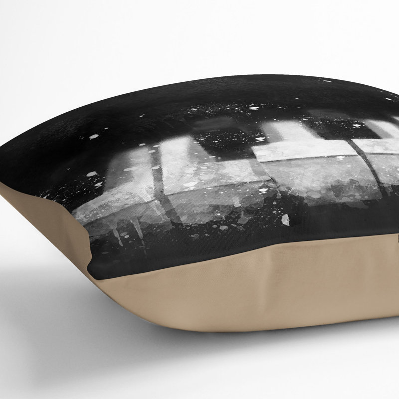 Broken Piano Keys Abstract Cushion with Filling, 40cm H x 40cm W x 15cm D, Stone
