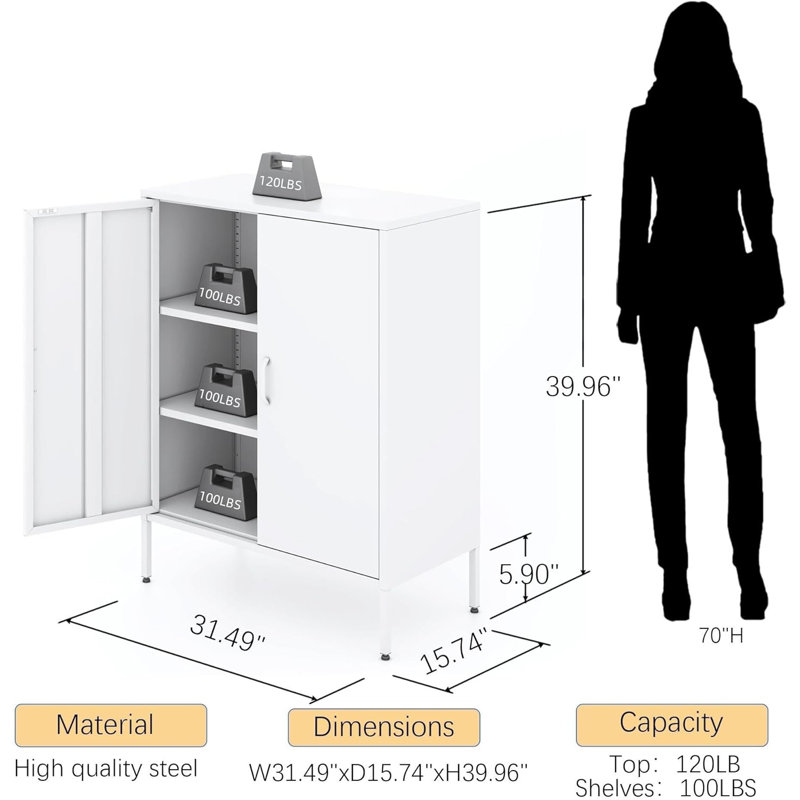 Steel Storage Cabinet, Metal Office Locker,Separate Kitchen Cupboard Featuring, White