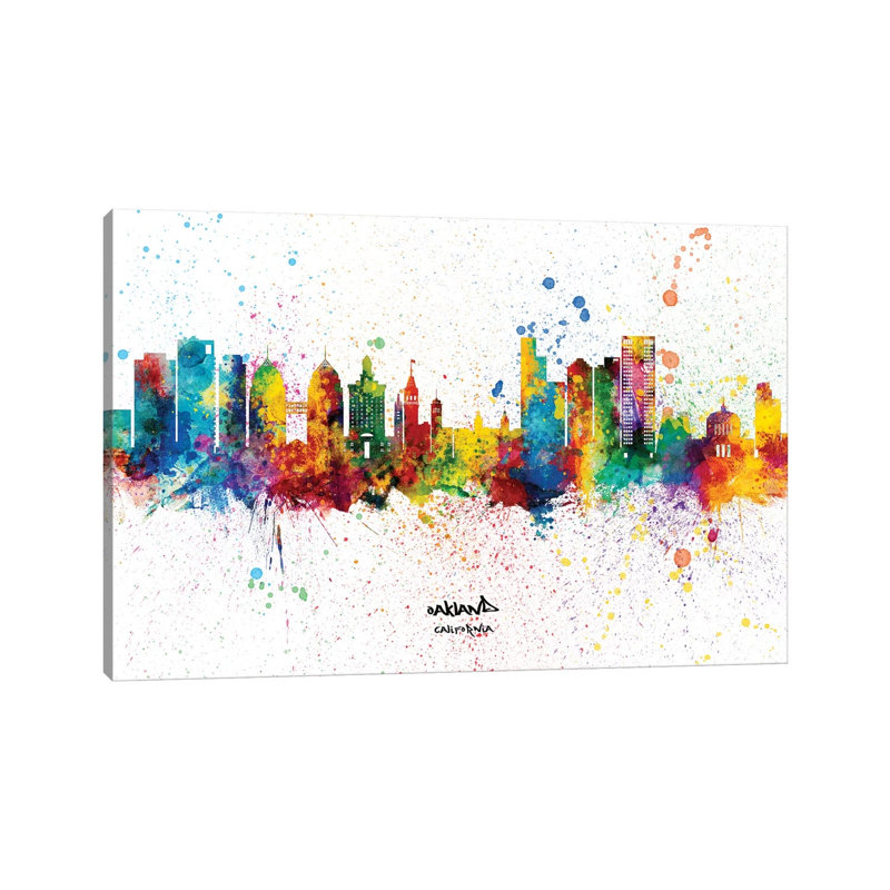 Oakland California Skyline Splash by Michael Tompsett - Wrapped Canvas Gallery-Wrapped Canvas Giclée, 20.32cm H x 30.48cm W