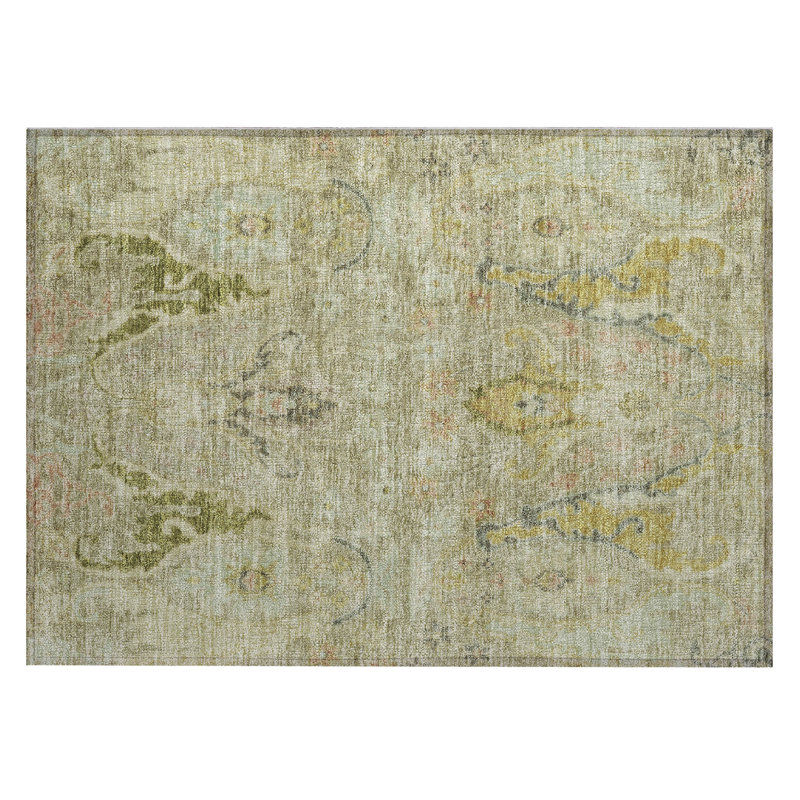 Machine Washable Indoor/Outdoor Xhevrie Khaki Rug, Rectangle 1'8" x 2'6"