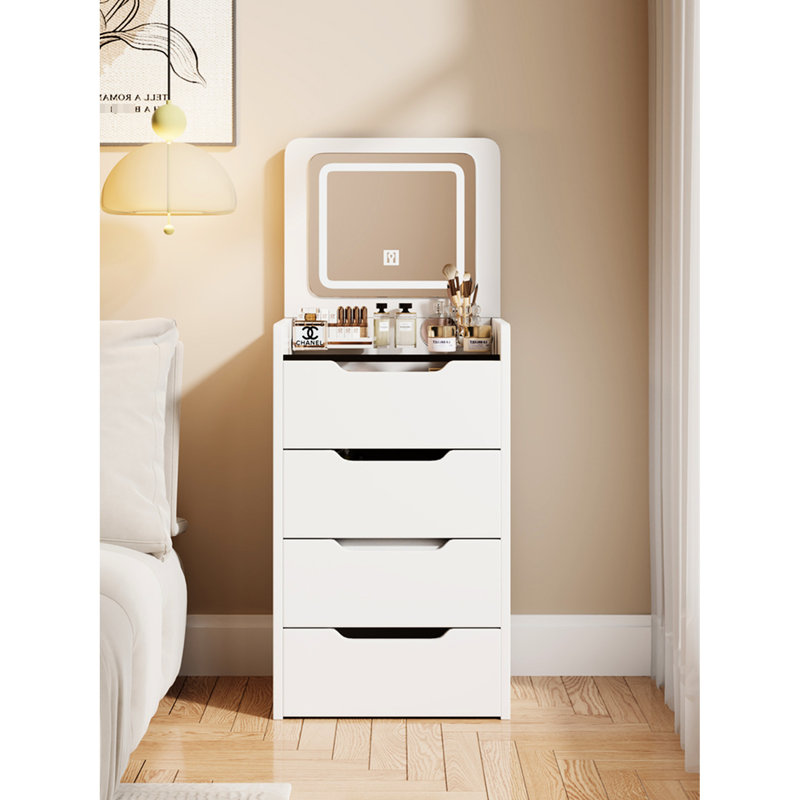 Coiffeuse de maquillage compacte avec miroir rabattable, siège rembourré, miroir de meuble de chambre à coucher et 3 tiroirs, beauté de qualité