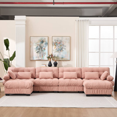 Canapé modulaire en U en forme de U, canapé moderne à assise profonde en nuage, canapés modulaires surdimensionnés, canapé-lit confortable en flanelle avec accoudoirs ronds 6 coussins, canapés