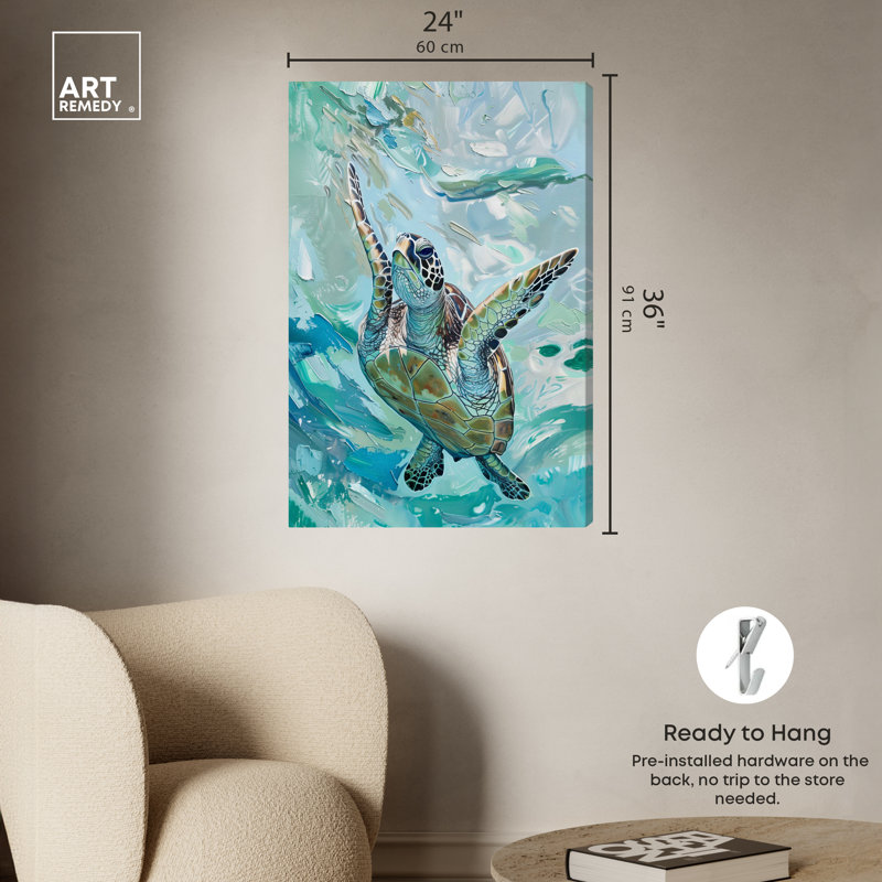"Art Remedy Serene Turtle", art mural sur toile 1 pièce, H 36 po x l 24 po, Toile tendue