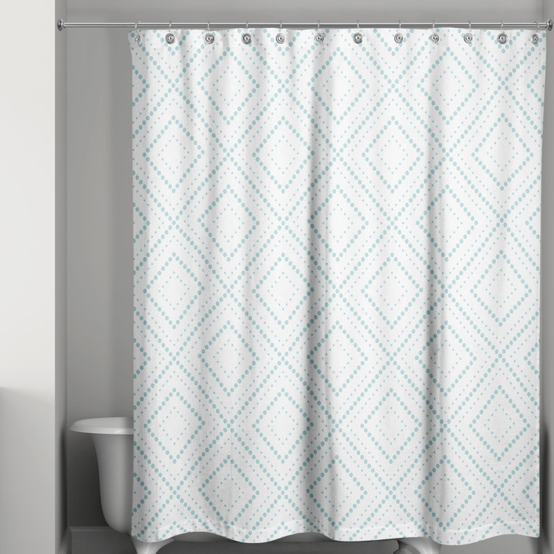 Rideau de douche simple à motif géométrique, Blanc / bleu sarcelle