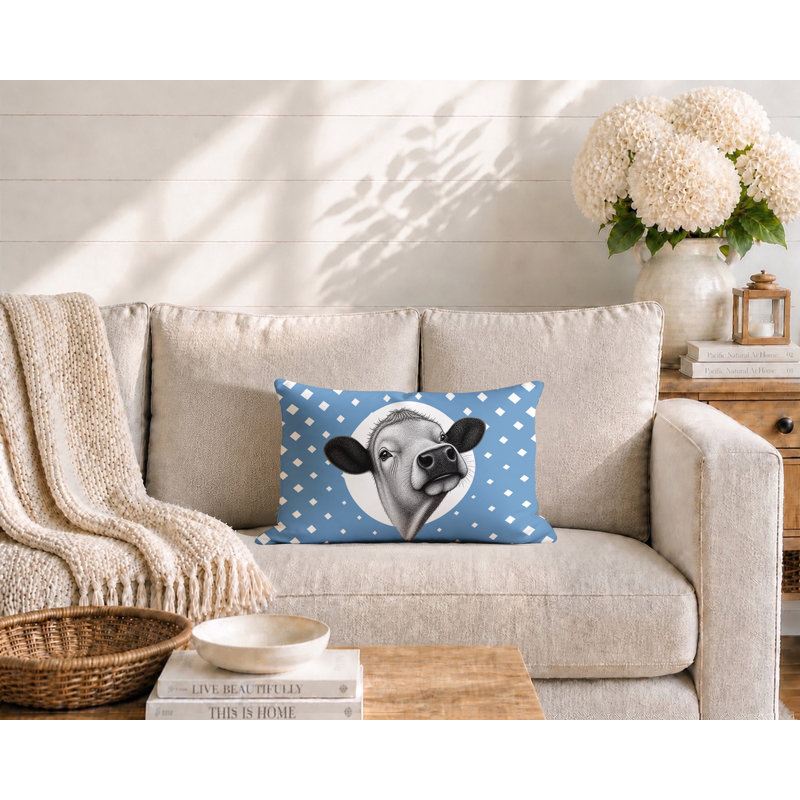 Coussin réversible intérieur / extérieur Cow, 20 po x 14 po, Bleu