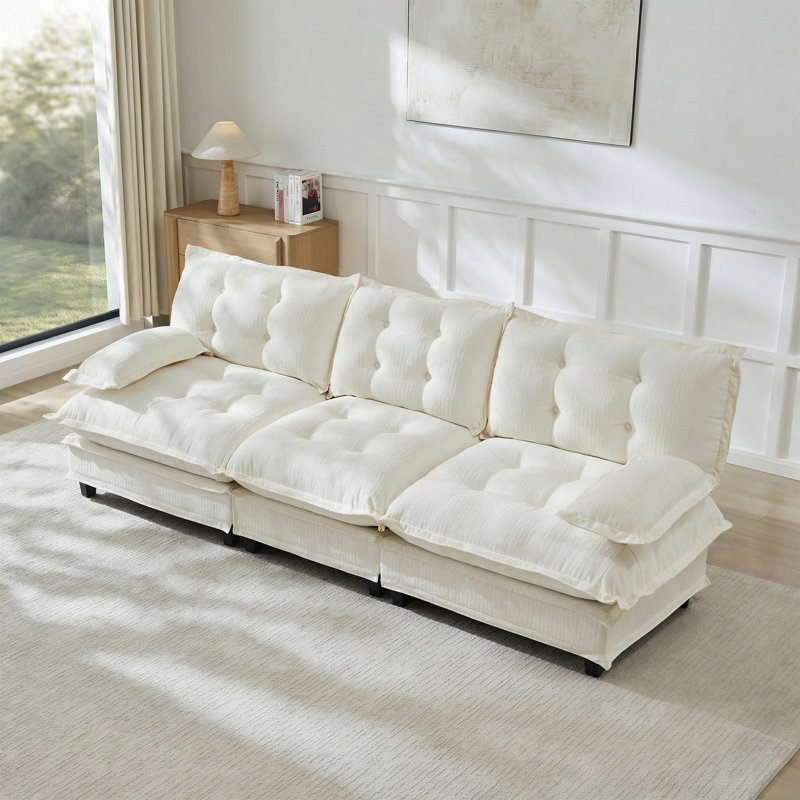 107-Inch 3-Seater Cloud Sofa, Modular Sectional Couch With Comfy Lattice Cushions And Breathable Chenille Fabric For Modern Living Rooms