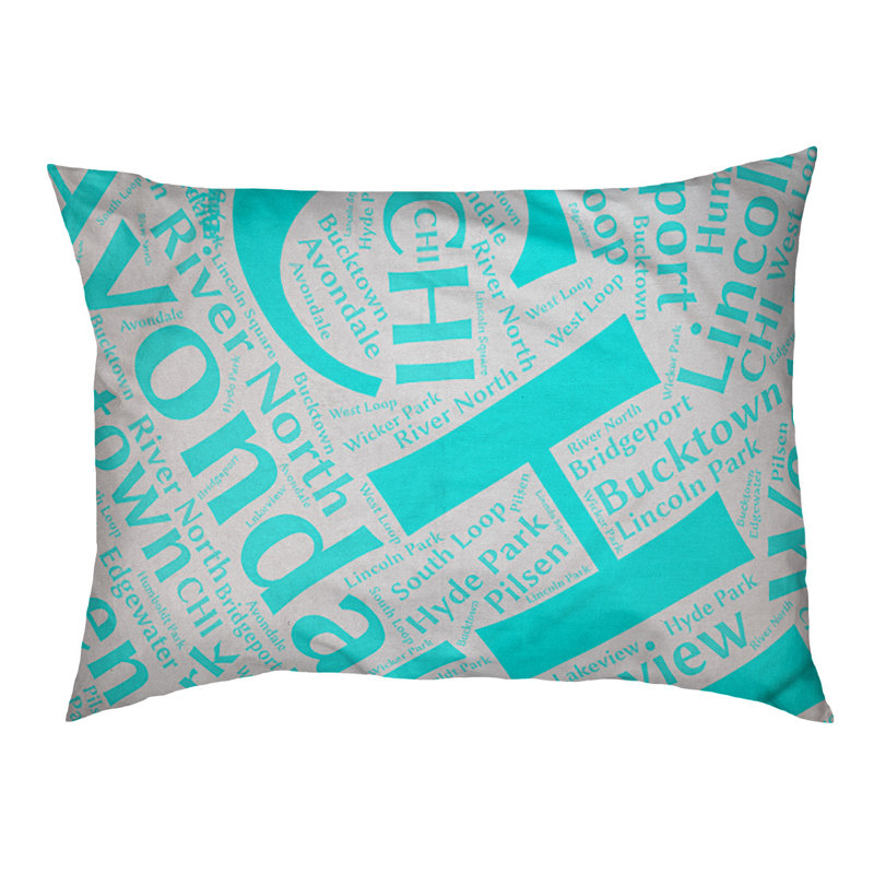 Coussin de chien « districts », Chicago, Très grand (H 17 po x l 50 po x P 40 po), Cyan