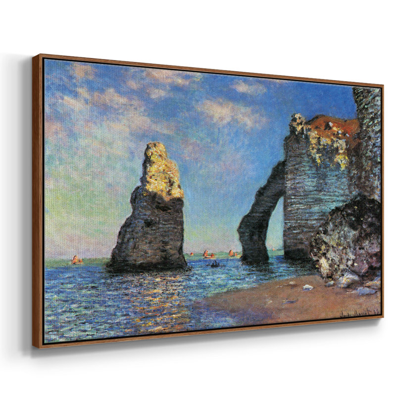 Les falaises rocheuses d'Étretat de Monet, H 25 po x l 37 po x P 2 po, Toile avec cadre noyer