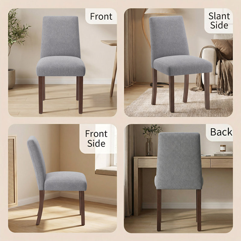 17.3'' Wide Modern Upholstered Fabric High Back Parsons Side Dining Chair with Solid Wood Legs, Gray