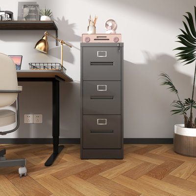 High Capacity 3 Drawer Vertical File Cabinet With Lock, A4 Legal/Letter Size, Office Organization, Adjustable Hanging Rods Use, Steel