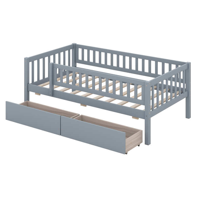 Twin Size Solid Wood Daybed With Storage Drawers, Modern Wooden Bed Frame For Small Spaces, Gray