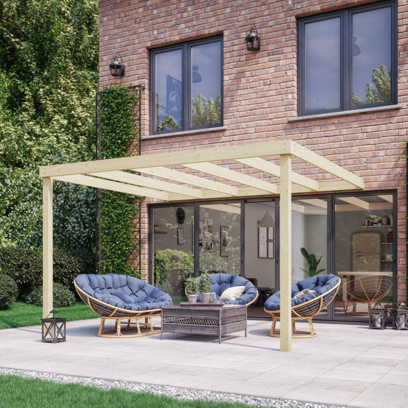 Baudelio Solid Wood Pergola, 14 ft x 6 ft, Light Green