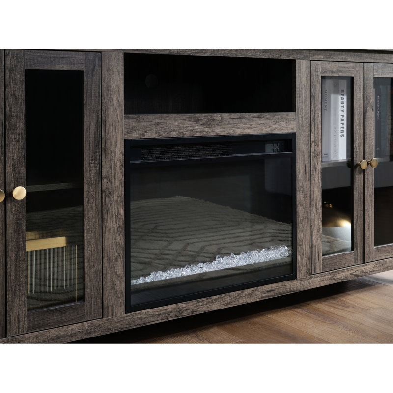 Gray Walnut - Finished 70"W Fireplace Tv Console, Heater, Led, Cabinets, Shelves And Multiple Flame Color Variations Stand In Style, Led , Options
