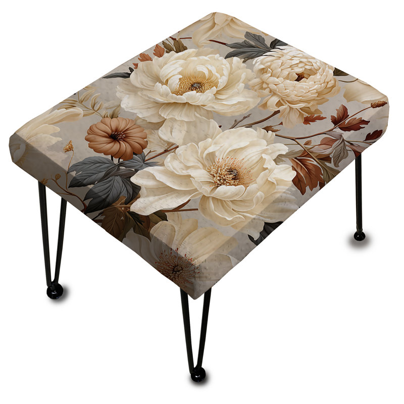 Repose-pieds beige neutre avec pivoines Elegance III